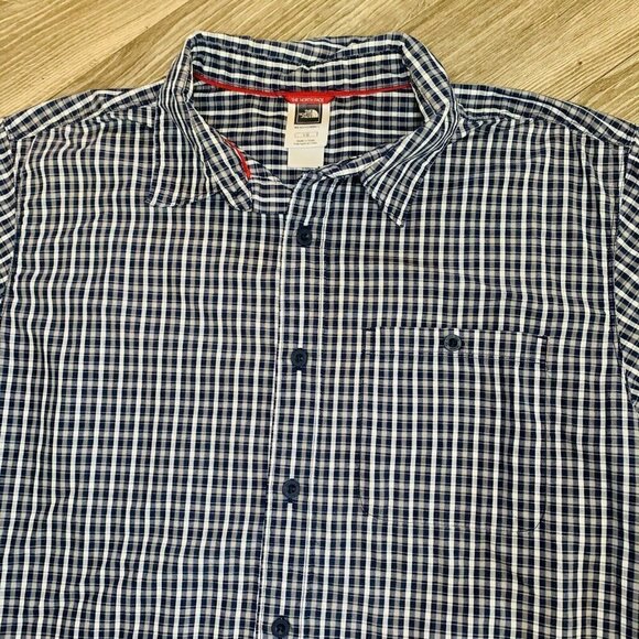 The North Face Mens Shirt Short Sleeve Plaid Blue Cotton Blend Size Large - Picture 2 of 12